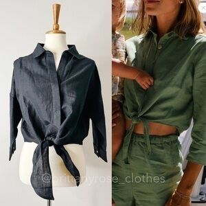 HERMOZA Linen Blend Betty Crop Tie Top in Black NWT